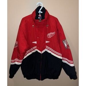 Rare Vintage 90's Detroit Red Wings Pro Line Logo Athletic Puffer Jacket NHL M